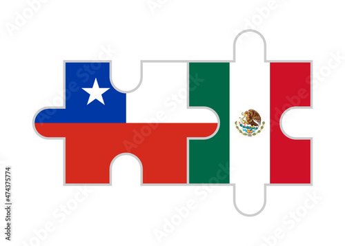 puzzle pieces of chile and mexico flags. vector illustration isolated on white background