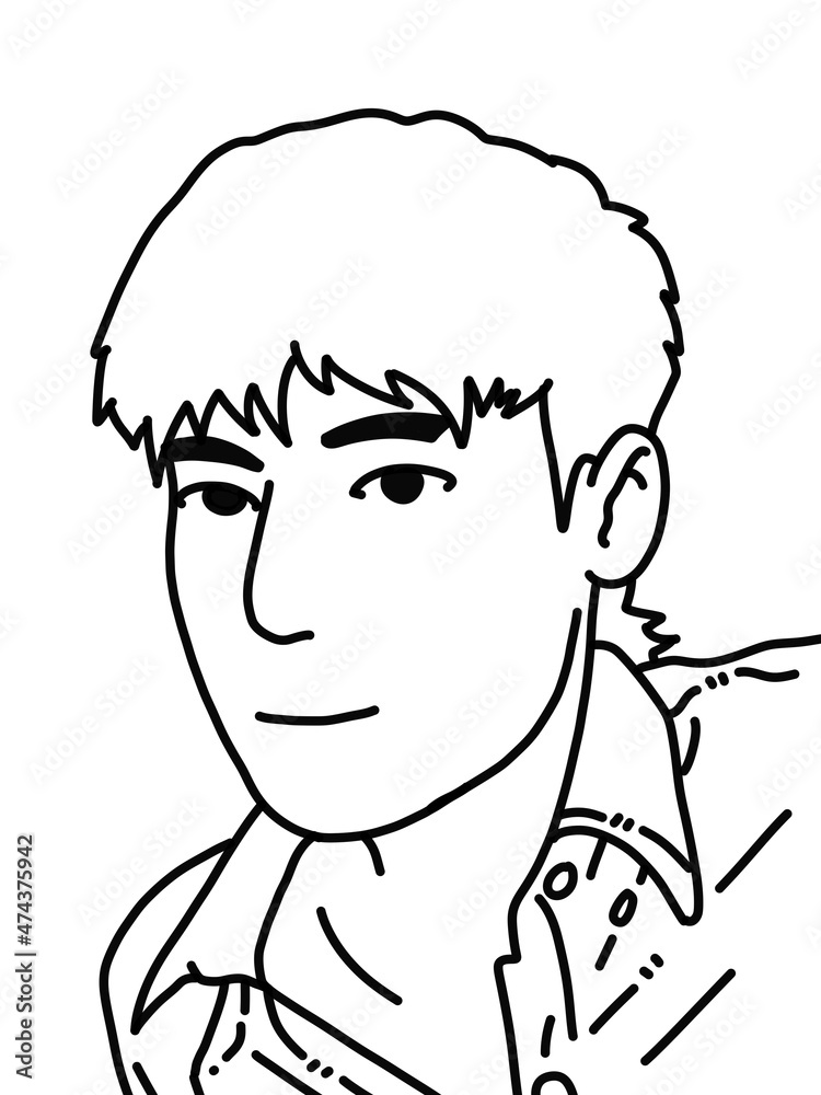 black and white of cute man cartoon for coloring