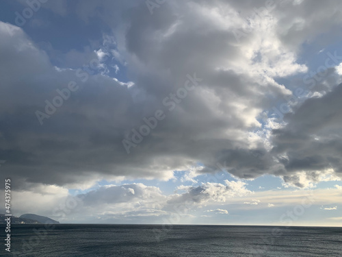beautiful landscape blue sea horizon and sky with clouds