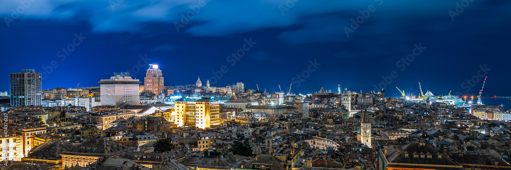 Blue hour over the old town of Genoa