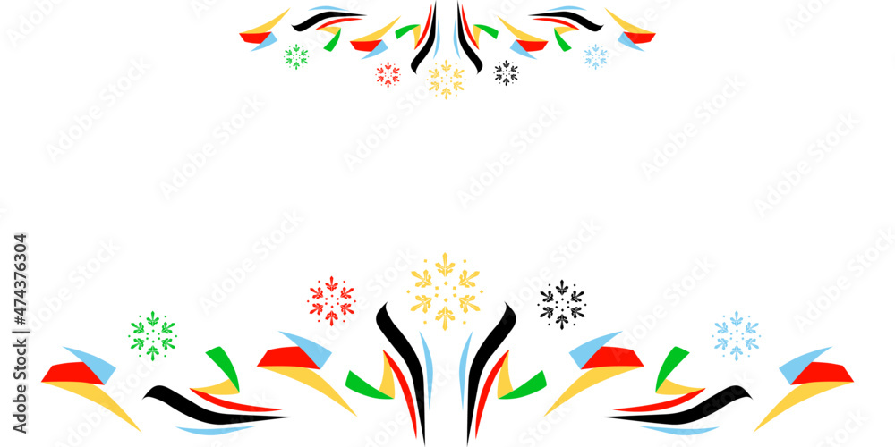 Multicolor abstract lines isolated on white background, sport concept, vector multicolor frame with snowflakes  - obrazy, fototapety, plakaty 