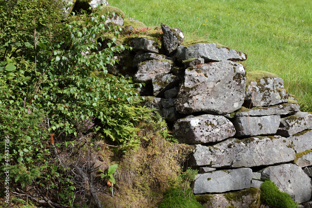 Norwegen - Steinmauer bei Lavik / Norway - Stone wall near Lavik /