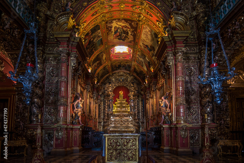 Rio de Janeiro, Brazil, June 2018 - view of the main altar of Igreja Nossa Senhora de Montserrat at Mosteiro de São Bento