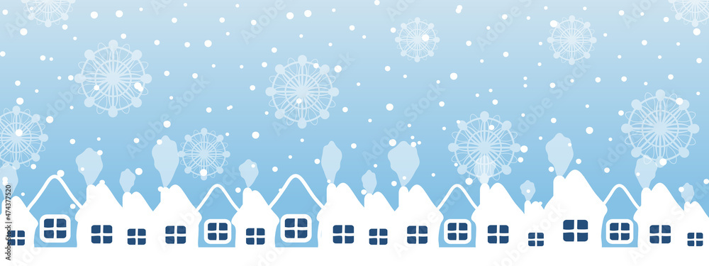 winter snow background house home horizontal snowflake banner