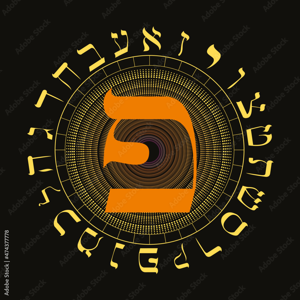 Vector illustration of the Hebrew alphabet in circular design. Hebrew