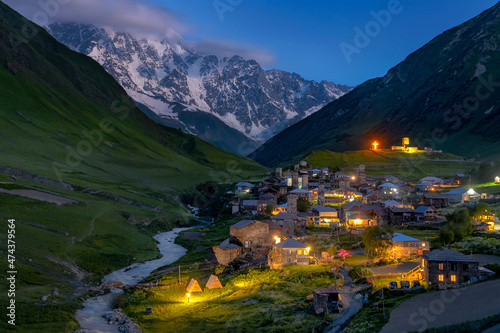 Long exposure Ushguli Georgia at night