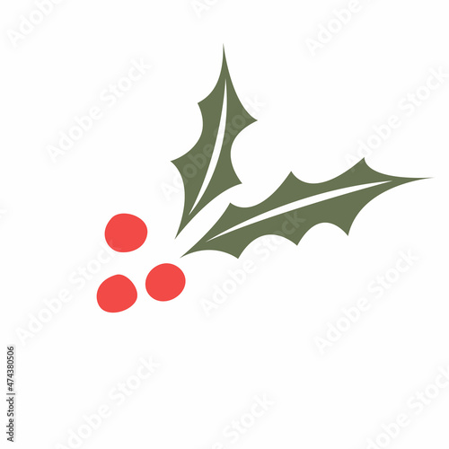 Holly berry icon.Christmas symbol.European christmas berry holly ilex aquifolium leaves and fruit.Floral branch red xmas winter decor. holly christmas leaf traditional ornament symbol