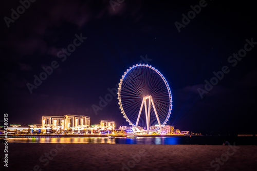 Beautiful night view of the Ain Dubai, the world's largest Ferris wheel on Bluewaters Island at the Dubai Marina district, Dubai, UAE