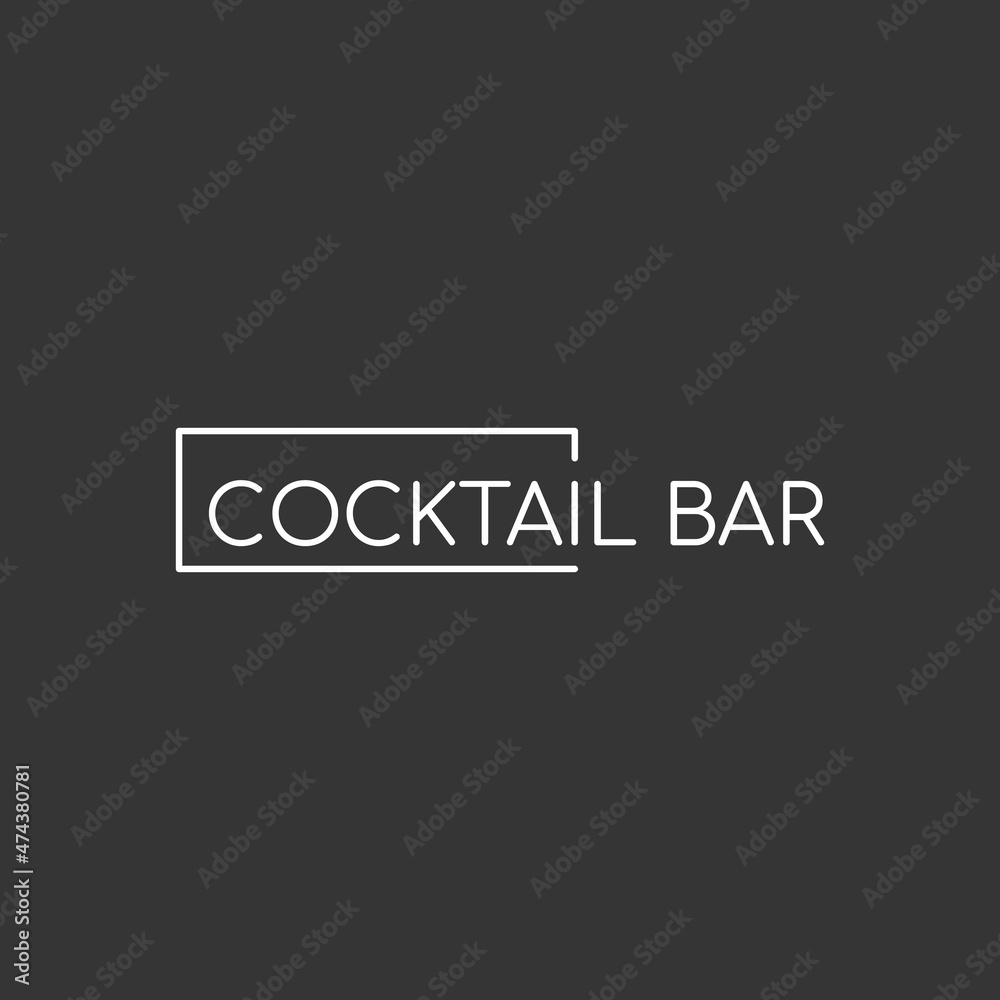 Minimalistic logo of an alcoholic establishment. Logo for a bar, shop, restaurant. Cocktail bar lettering in a rectangle. Isolated on a black background. Minimalistic logo of an alcoholic establishment. Logo for a bar, shop, restaurant. Cocktail bar lettering in a rectangle. Isolated on a black background.
