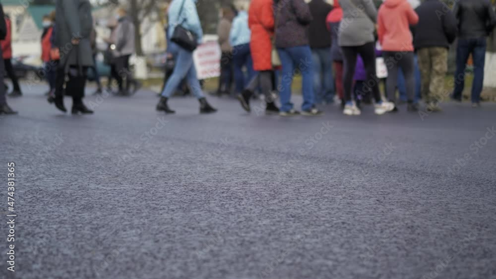 Blurred, unrecognizable people blocked the road, protest and rally, dissatisfaction with the authorities Blurred, unrecognizable people blocked the road, protest and rally, dissatisfaction with the authorities
