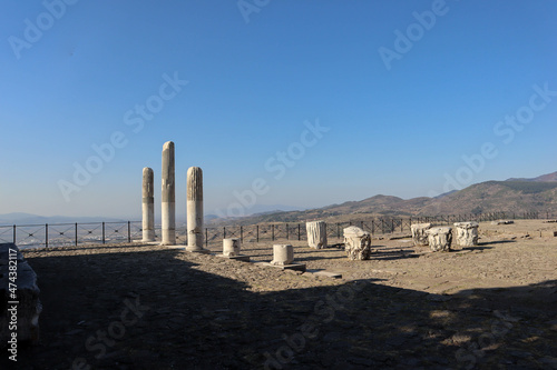 scenic view to the ruins of Pergamon acropolis in Turkey in clear autumn day