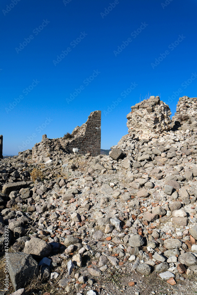 outer byzantium wall ruins of the ancient city Pergamon in Turkey