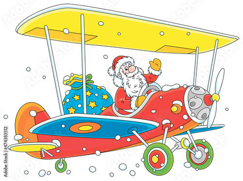 Santa Claus flying on a col...