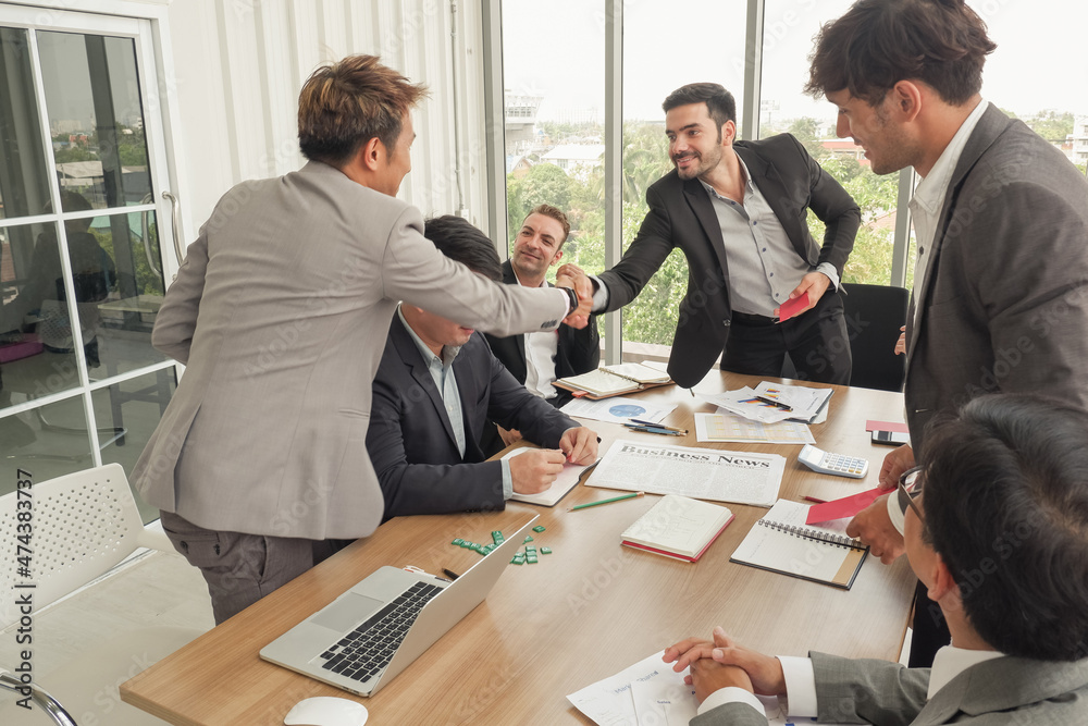 boss or manager or leader congratulations staff or employee successes in work and giving money bonus to business teamwork group boss or manager or leader congratulations staff or employee successes in work and giving money bonus to business teamwork group