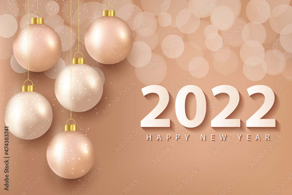 2022 happy new year greeting card background with realistic gold ball design for greeting card, poster, banner. Vector illustration. 2022 happy new year greeting card background with realistic gold ball design for greeting card, poster, banner. Vector illustration.