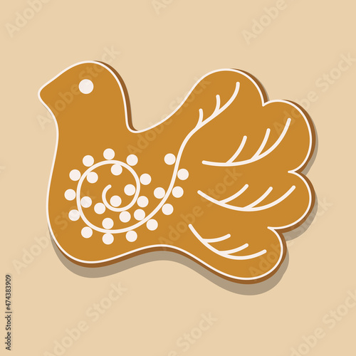 One vector element on pink background. Feast of Christmas. Gingerbread or gingerbread with white icing. Christmas illustration 