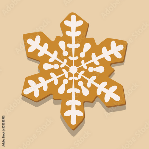 One vector element on pink background. Feast of Christmas. Gingerbread or gingerbread with white icing. Christmas illustration 