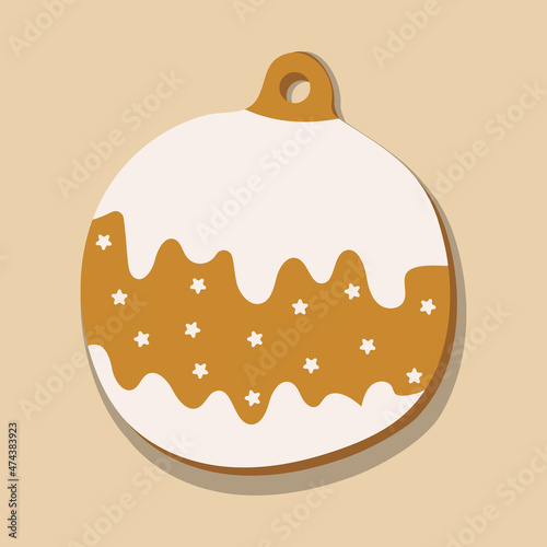 One vector element on pink background. Feast of Christmas. Gingerbread or gingerbread with white icing. Christmas illustration 