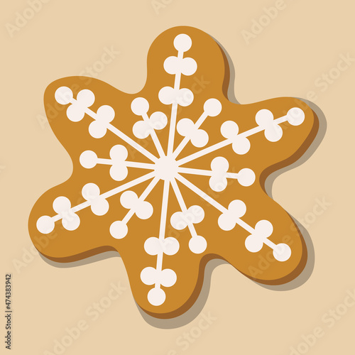 One vector element on pink background. Feast of Christmas. Gingerbread or gingerbread with white icing. Christmas illustration 