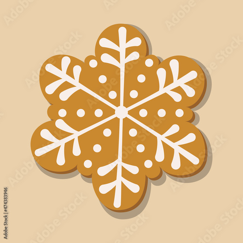 One vector element on pink background. Feast of Christmas. Gingerbread or gingerbread with white icing. Christmas illustration 