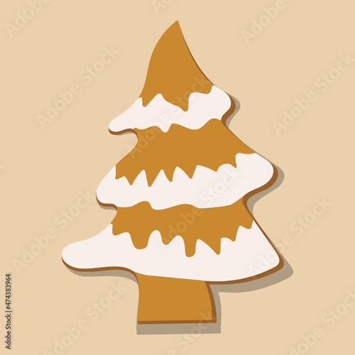 One vector element on pink background. Feast of Christmas. Gingerbread or gingerbread with white icing. Christmas illustration 