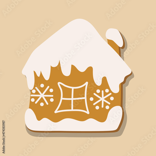 One vector element on pink background. Feast of Christmas. Gingerbread or gingerbread with white icing. Christmas illustration 