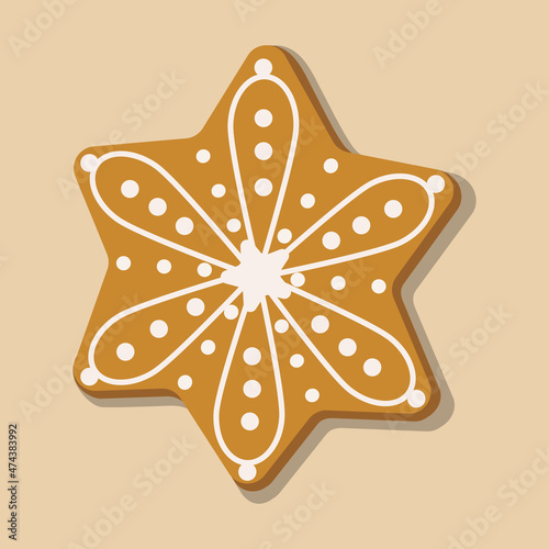 One vector element on pink background. Feast of Christmas. Gingerbread or gingerbread with white icing. Christmas illustration 