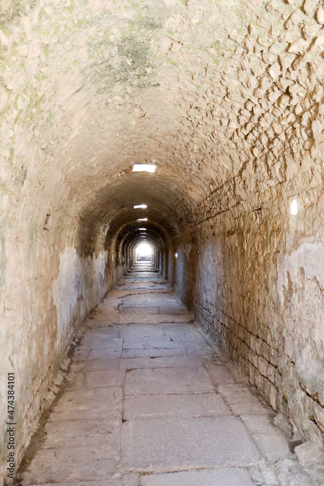 ancient tunnel to water supply in archaeological site Pergamon, Turkey