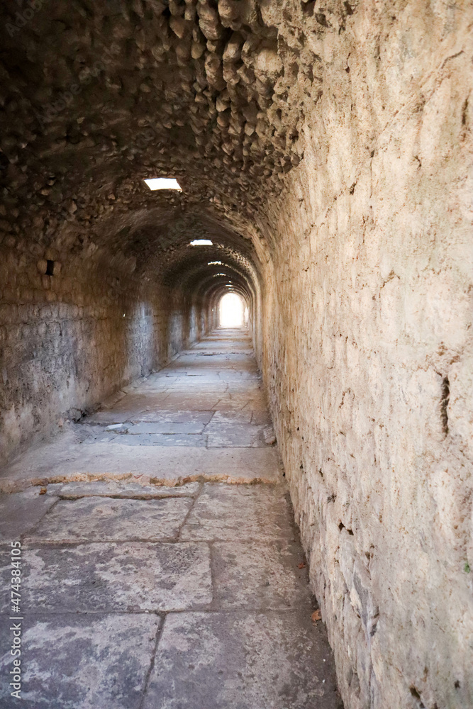ancient tunnel to water supply in archaeological site Pergamon, Turkey