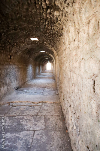 ancient tunnel to water supply in archaeological site Pergamon  Turkey