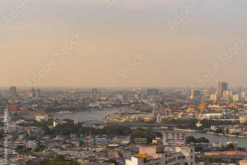 view of Bangkok city s skyline and Chao Phraya River  Thailand