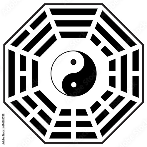Yin and yang symbol with bagua arrangement. Yin and Yang symbol. Bagua symbol. flat style. photo
