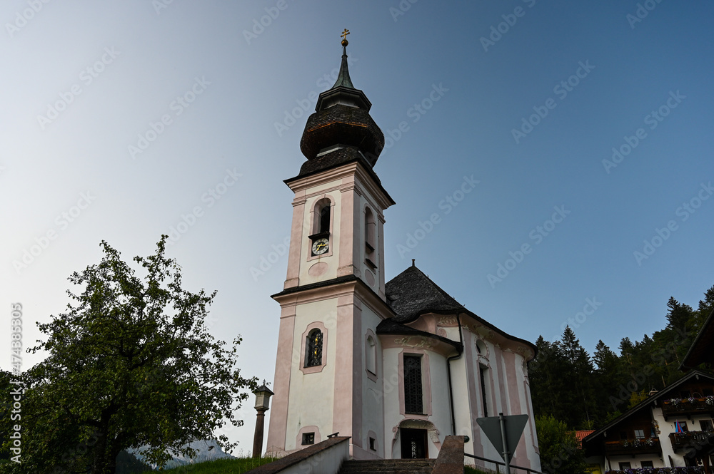 Church of Maria Gern in Berchtesgaden Germany with its onion-domed church tower.