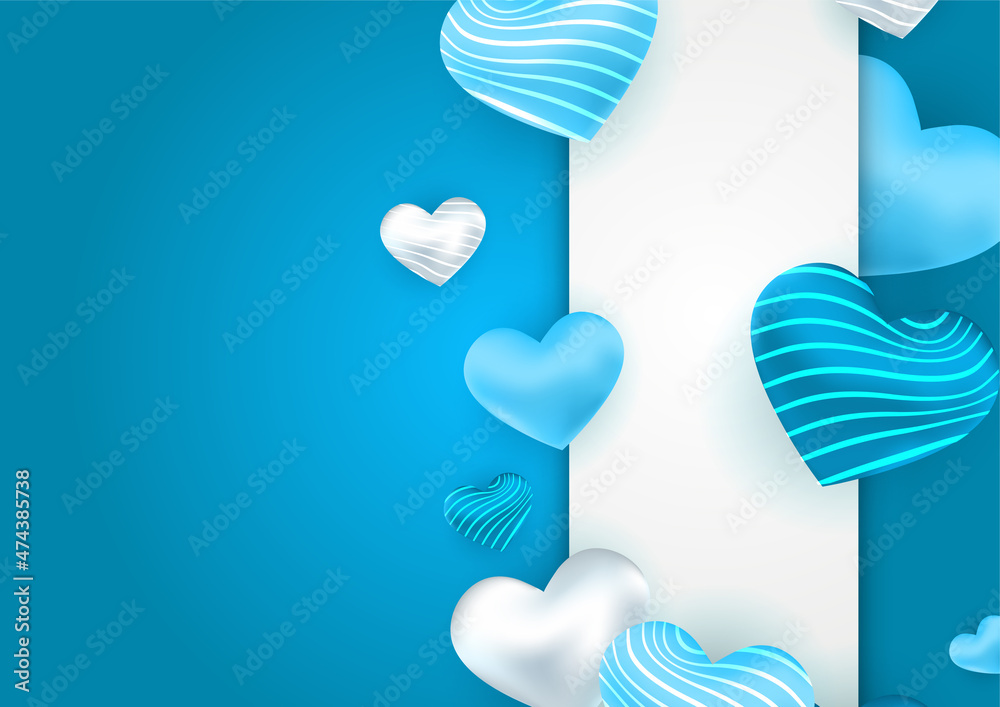 Universal blue love valentine's banner background with hearts. Design for special days, women's day, valentine's day, birthday, mother's day, father's day, Christmas, wedding, and event celebrations.