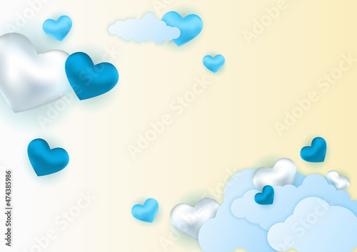 Blue banner poster background with valentines hearts. Valentines greeting banner. Horizontal holiday background, headers, posters, cards, website. Vector illustration