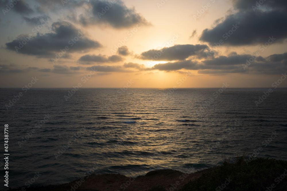 Yellow sunset over the Mediterranean horizontal
