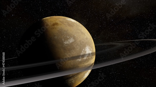 Planets of deep space in light of red and blue stars. Science fiction 3d illustration