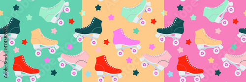 Set of Seamless pattern with cute roller skates.  Great for fabric, textile, wrapping paper. Vector Illustration.