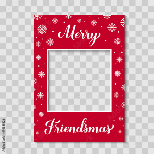 Merry Friendsmas photo booth frame on transparent background. Christmas party photobooth props. Vector template