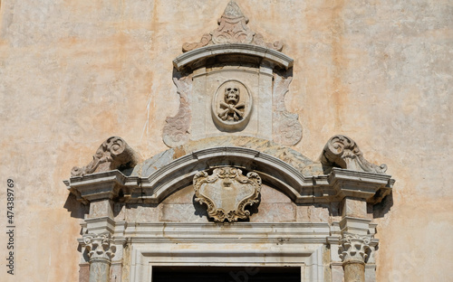 Taormina, Sicily. Front of Church of St. Joseph. Upper part of the main portal.