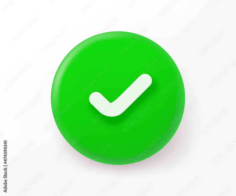 Green button with checkmark. with 3d style vector illustration Green button with checkmark. with 3d style vector illustration