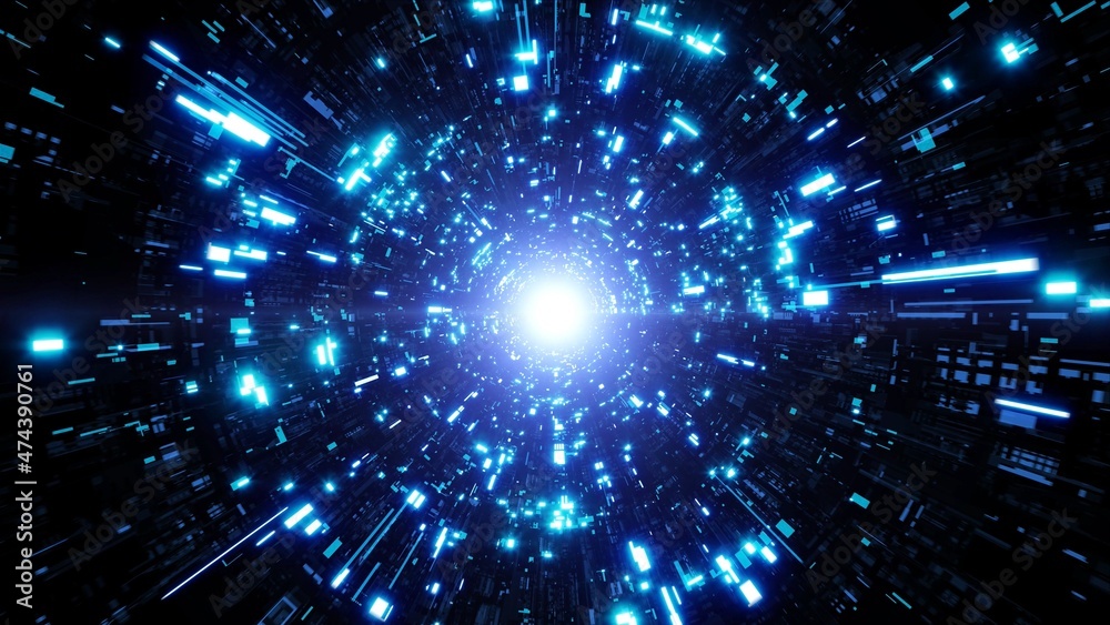 Obraz premium Shining Blue Light Sci Fi Tunnel
