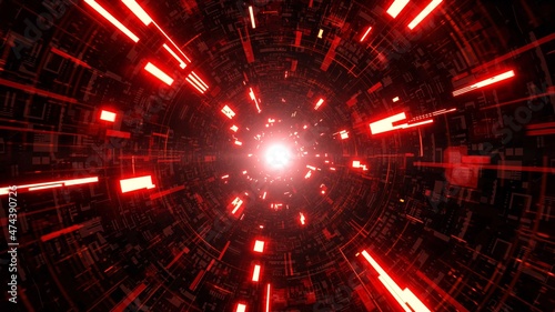 Glowing Red Cyber Technology Tunnel