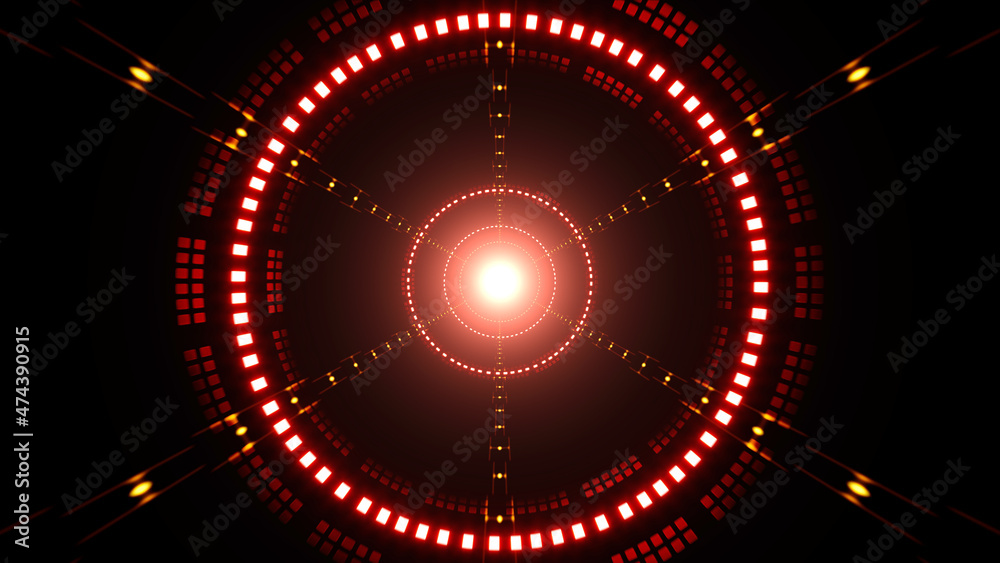 Glowing Red Circle Light Tunnel Holes