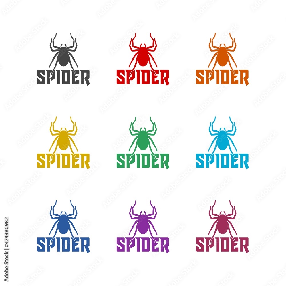 Fototapeta premium Spider glyph icon isolated on white background, color set