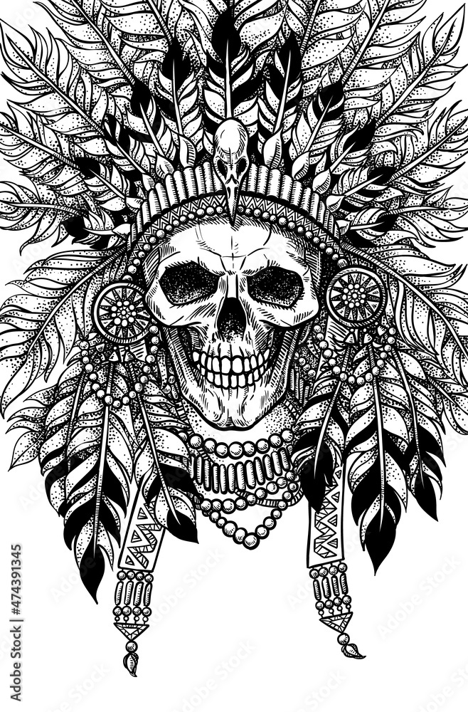 Fototapeta premium Indian skull with a crown of feathers