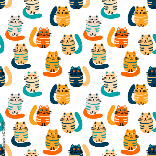 Childish seamless pattern with cute cats, raster version.