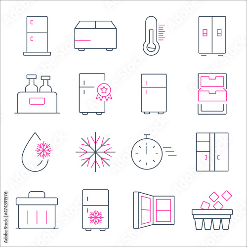 Fridge icons set. Fridge pack symbol vector elements for infographic web