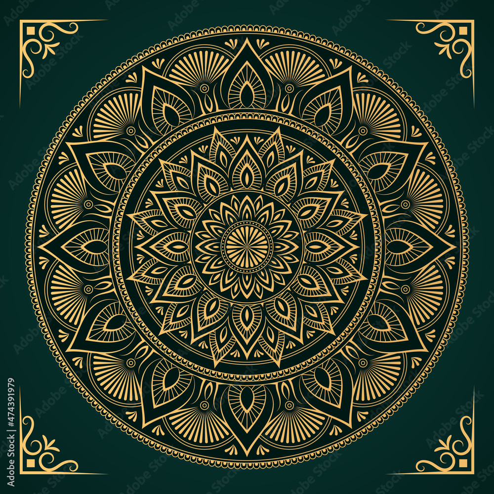 Luxury mandala background arabesque pattern with golden color, arabic islamic east style