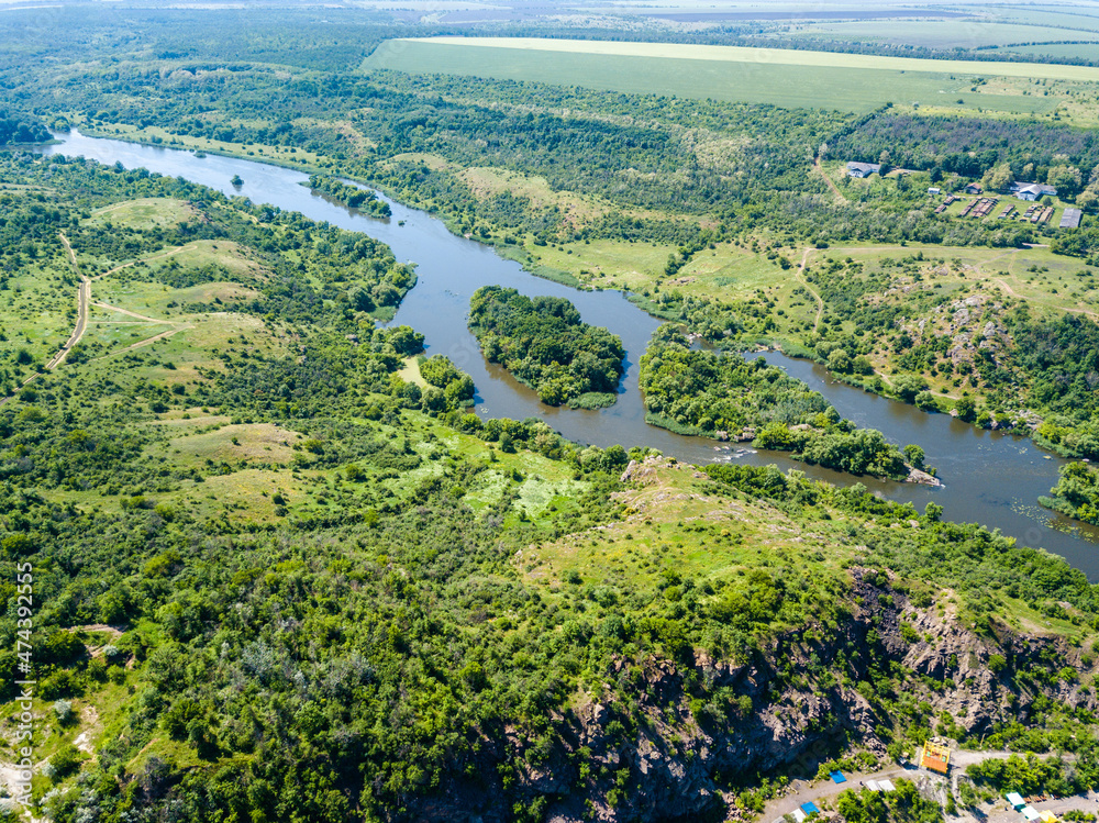 Obraz premium Beautiful aerial view from drone on river